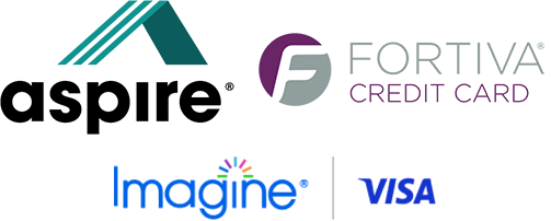 Aspire, MyFortiva, and Imagine Credit Card Logos